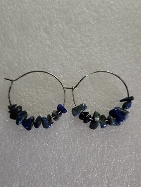 Hand Crafted Blue and Dark Blue Hoop Earrings